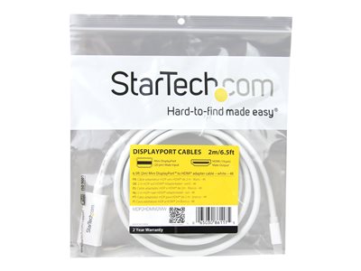 StarTech.com Mini DisplayPort to HDMI Converter Cable - 6 ft (2m) - mDP to HDMI Adapter with Built-in Cable - (M / M) Ultra HD 4K (MDP2HDMM2MW)