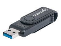 Manhattan USB-A Mini Multi-Card Reader/Writer, 5 Gbps (USB 3.2 Gen1 aka USB 3.0), 24-in-1, SuperSpeed USB, Windows or Mac, Bl