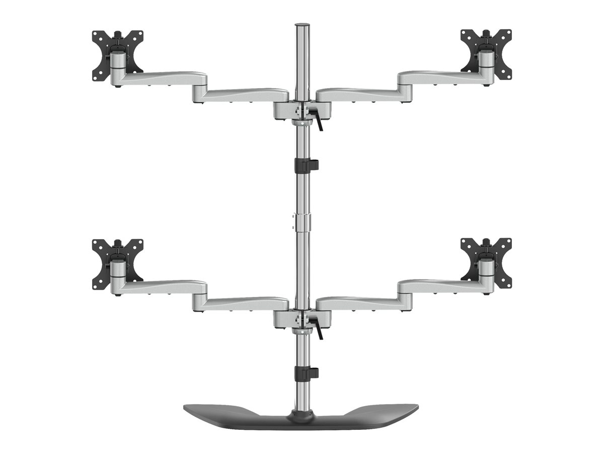 StarTech.com Desktop Quad Monitor Stand, Ergonomic VESA 4 Monitor Arm (2x2) up to 32", Free Standing Articulating Universal Pole Mount, Height Adjustable/Tilt/Swivel/Rotate, Silver - Heavy-duty VESA Mount (ARMQUADSS) stojan - nastavitelné rameno - pro 4 monitory – foto 2
