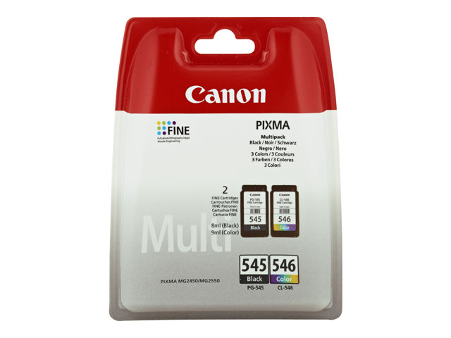 Image of Canon PG-545 / CL-546 Multipack - 2-pack - black, colour (cyan, magenta, yellow) - original - ink cartridge
