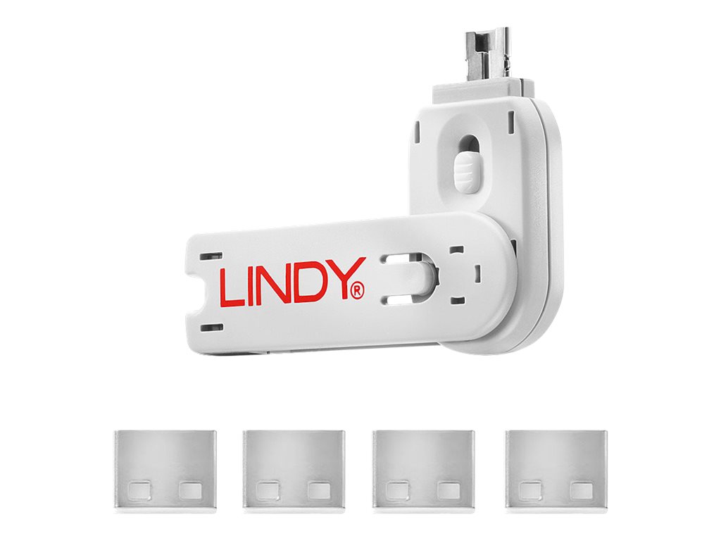 Clé USB et 4 bloqueurs de ports USB, Blanc