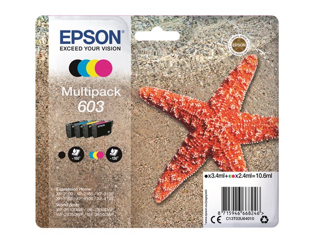 Image of Epson 603 Multipack - 4-pack - black, yellow, cyan, magenta - original - ink cartridge