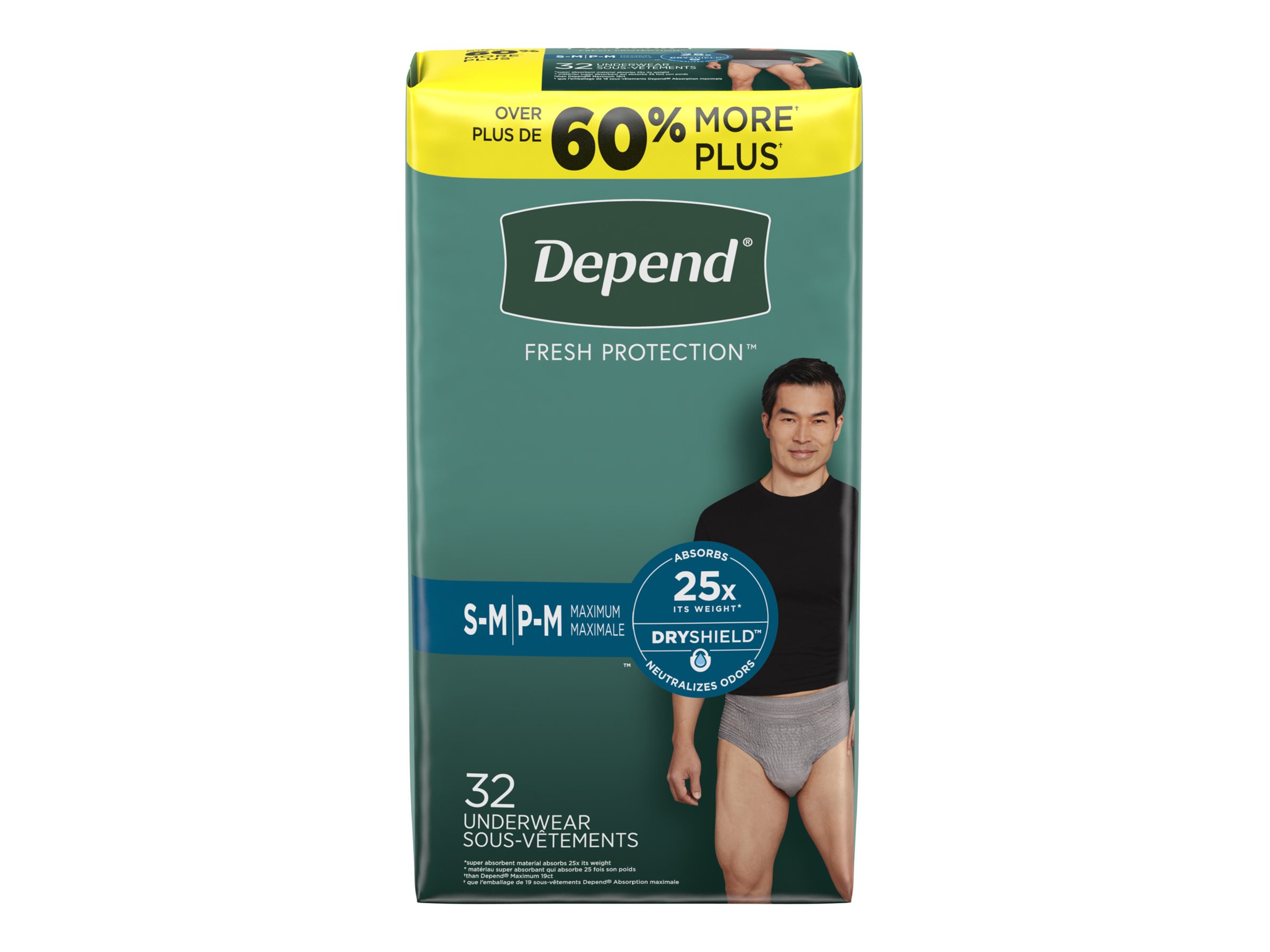 Depend Fresh Protection Incontinence Underwear for Men - Maximum Absorbency  - Small/Medium - 32 Count