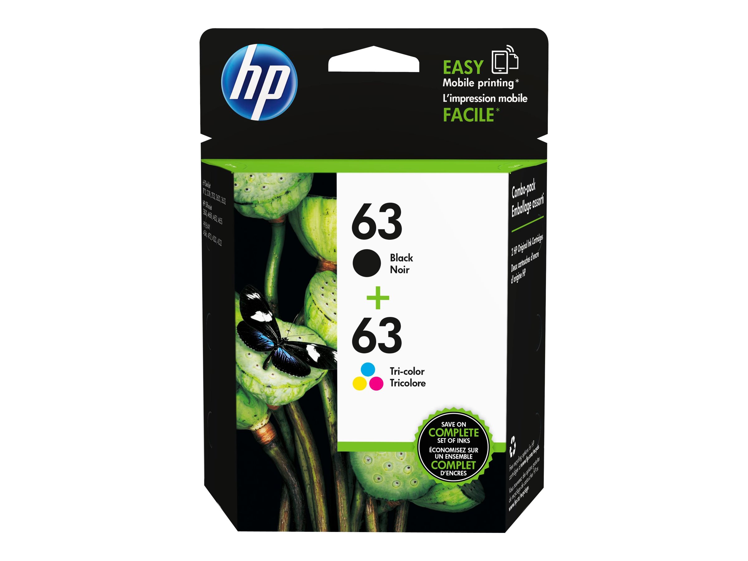 HP 63 - 2-pack - color (cyan, magenta, yellow), dye-based black