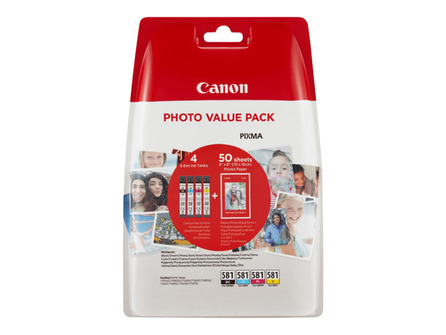 Canon CLI-581 C/M/Y/BK Photo Value Pack - 4-pack - black, yellow, cyan, magenta - original - ink tank / paper kit