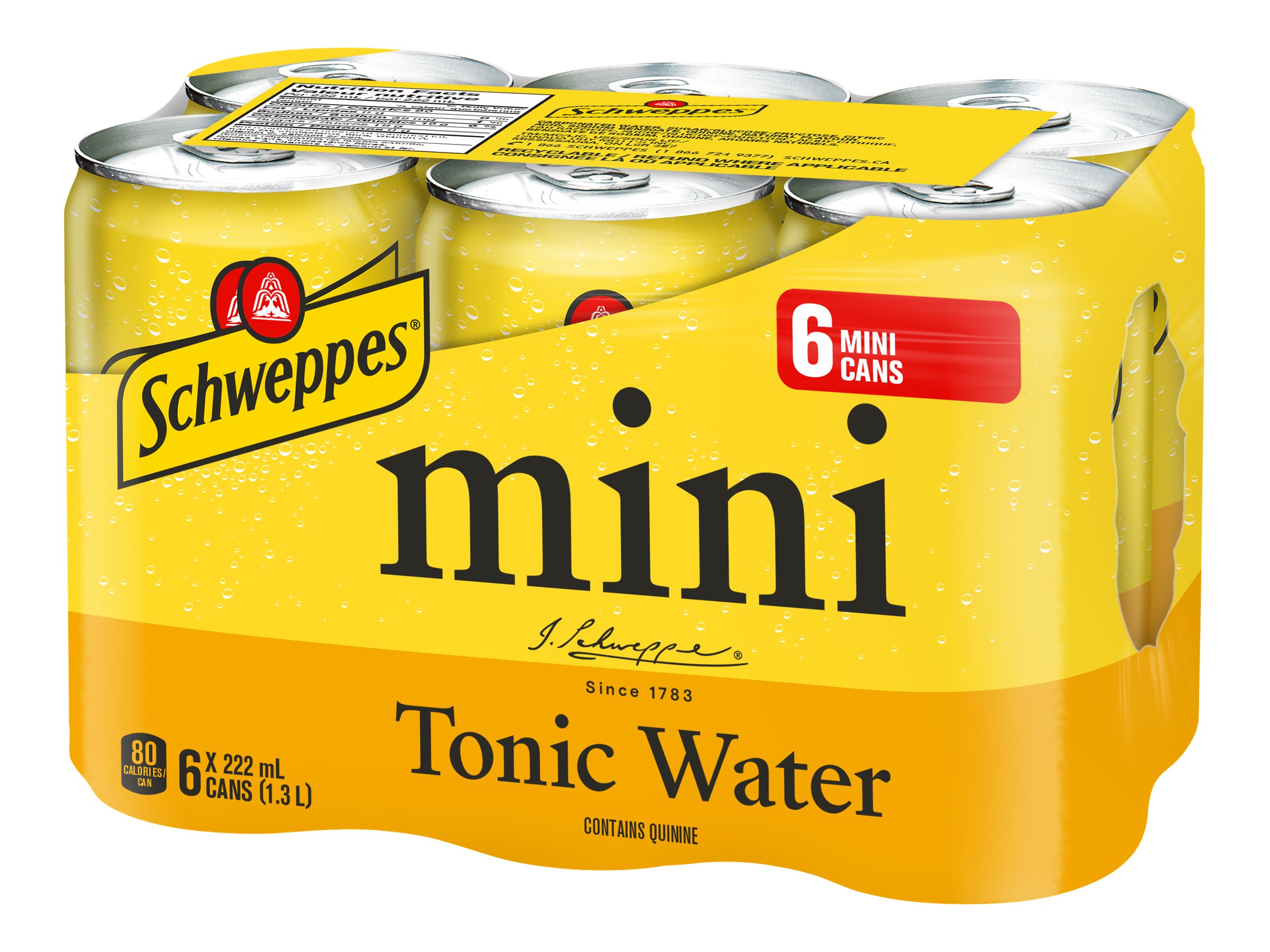 Schweppes Tonic Water, 7.5 fl oz mini cans, 6 pack