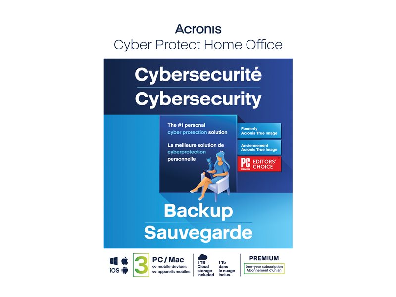 Acronis Cyber Protect Home Office Premium - Abonnement-Lizenz (1 Jahr) - 3 Computer, 1 TB Speicherplatz in der Cloud, unbegrenzte mobile Geräte - Download - Win, Mac, Android, iOS