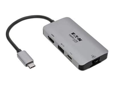Tripp Lite USB C Multiport Adapter Converter w/ 4K HDMI Gigabit Ethernet Port & USB-A Hub, Thunderbolt 3 Compatible PD Charging