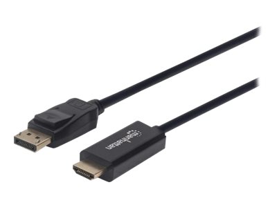 Manhattan DisplayPort 1.2 to HDMI Cable, 4K@60Hz, 1m, Male to Male, DP With Latch, Black, Not Bi-Directional, Three Year Warranty, Polybag