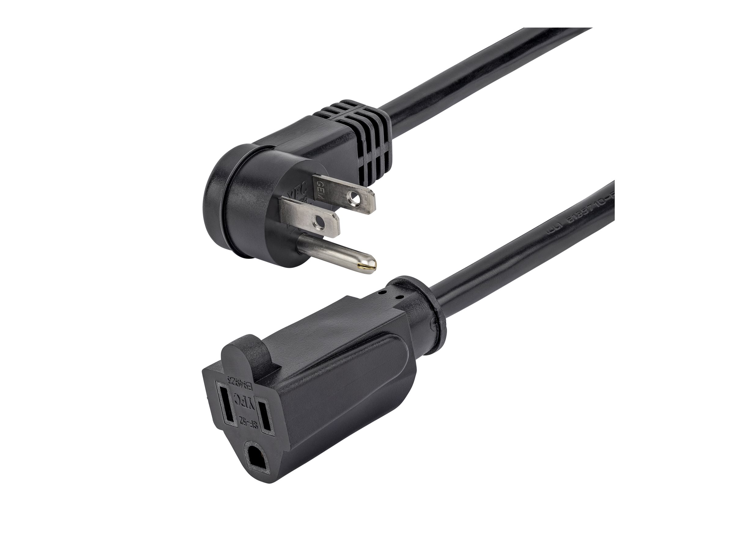 StarTech 1ft (0.3m) Power Extension Cord, Right Angle NEMA 5-15P to NEMA 5-15R, 13A 125V, 16AWG, Black Computer Power Extension Cord, AC Outlet Extension Cable
