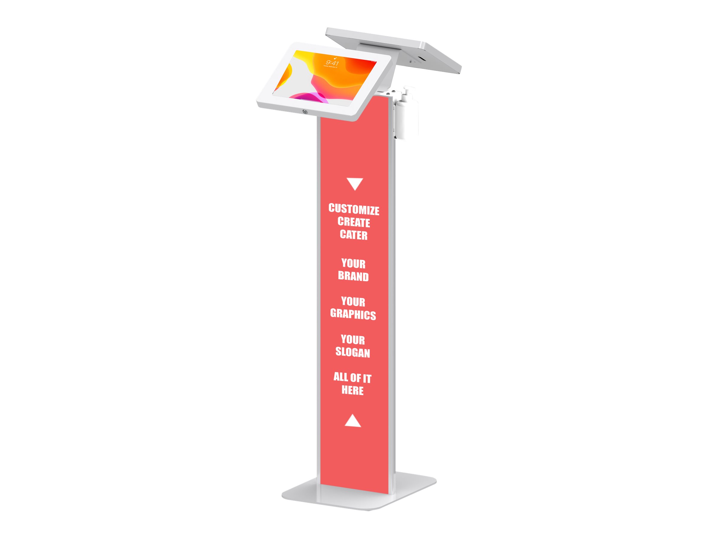 CTA Customizable Dual Enclosure Kiosk w/Sanitizer Holder & Graphic Card Slot