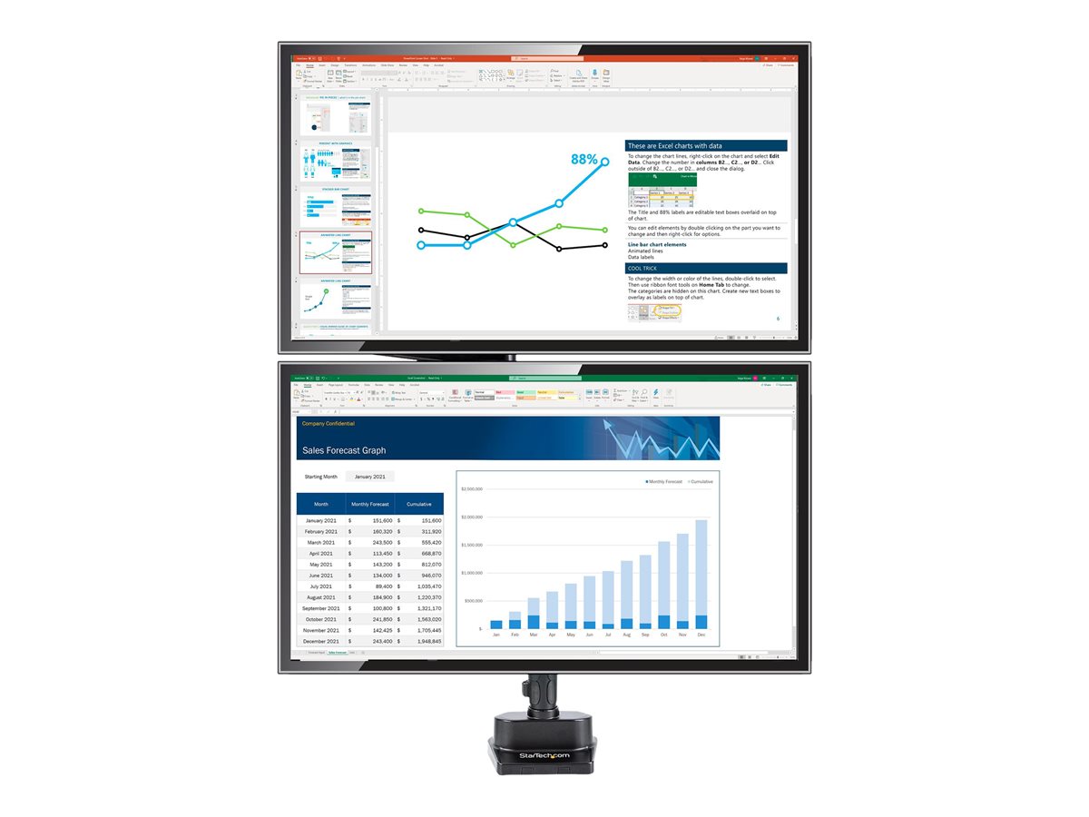 StarTech.com Desk Mount Dual Monitor Arm, Full Motion Monitor Mount for 2x VESA Displays up to 32" (up to 17lb/8kg), Ergonomic Vertical Stackable Arms, Articulating, Height Adjustable - Pole Mount, C-Clamp/Grommet (ARMDUALPIVOT) montážní sada - full-motion dual arm - pro 2 monitory - černá – foto 15