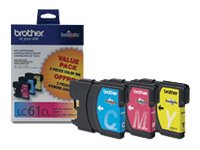 Brother LC61CL 3 Pack Colour Ink Cartridges - Cyan / Yellow / Magenta - LC613PKS