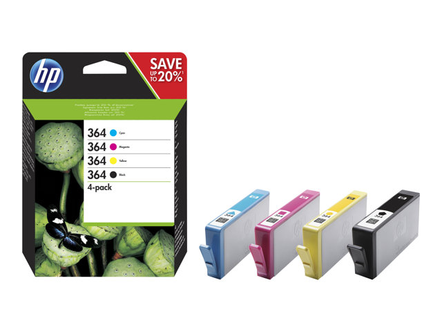 HP 364 - pack de 4 - noir, jaune, cyan, magenta - originale - cartouche  d'encre