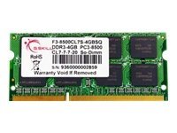 G.Skill SQ Series DDR3  4GB 1066MHz CL7  Ikke-ECC SO-DIMM  204-PIN