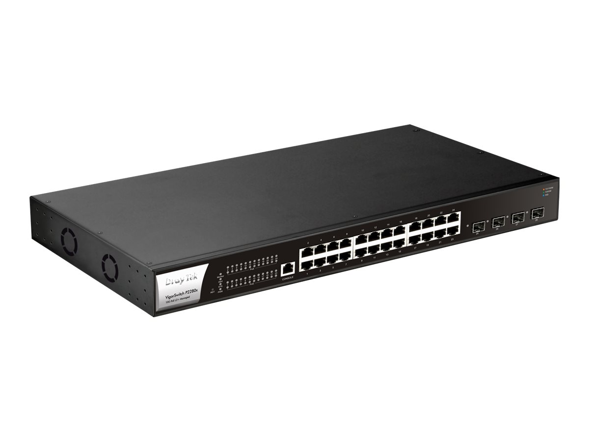 Draytek VigorSwitch P2280X switch 28 ports Managed Product shot Left-angle 79750