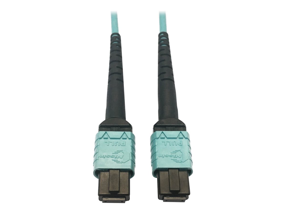 Eaton Tripp Lite Series 400G Multimode 50/125 OM4 Plenum-Rated Fiber Optic Cable, 24F MTP/MPO-PC (F/F), Aqua, 5 m