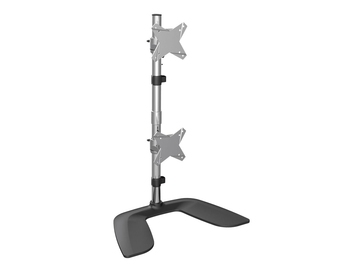 StarTech.com Vertical Dual Monitor Stand, Ergonomic Desktop Stacked Two Monitor Stand up to 27 inch VESA Mount Displays, Free Standing Universal Monitor Mount, Height Adjustable, Silver - Double Monitor Holder (ARMDUOVS) stojan - pro 2 monitory - černá, stříbrná