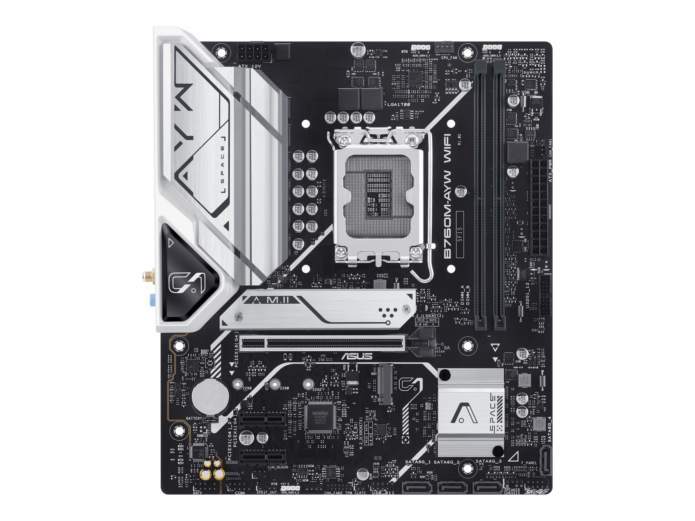 ASUS B760M-AYW WIFI motherboard micro ATX LGA1700 Socket Product shot Front 80025