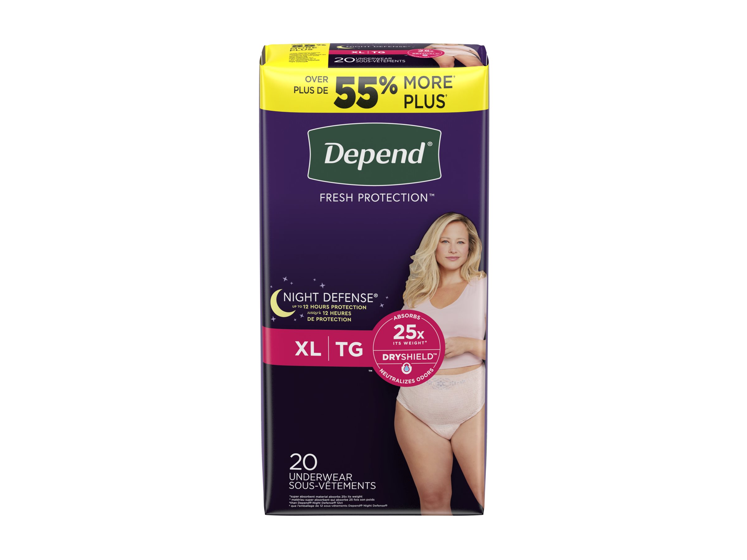 Depend Fresh Protection Night Defense Incontinence Underwear for Women -  Overnight - Extra Large - Blush - 20s