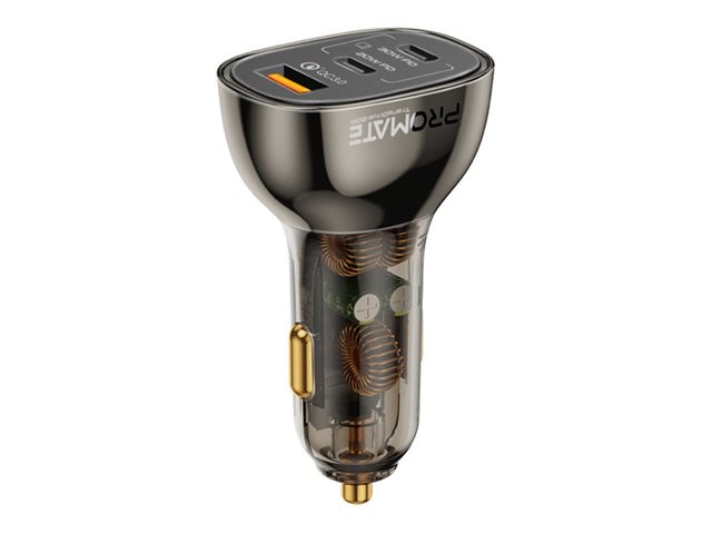 Promate car power adapter multiport USB USB-C 80 Product shot Left-angle 79300