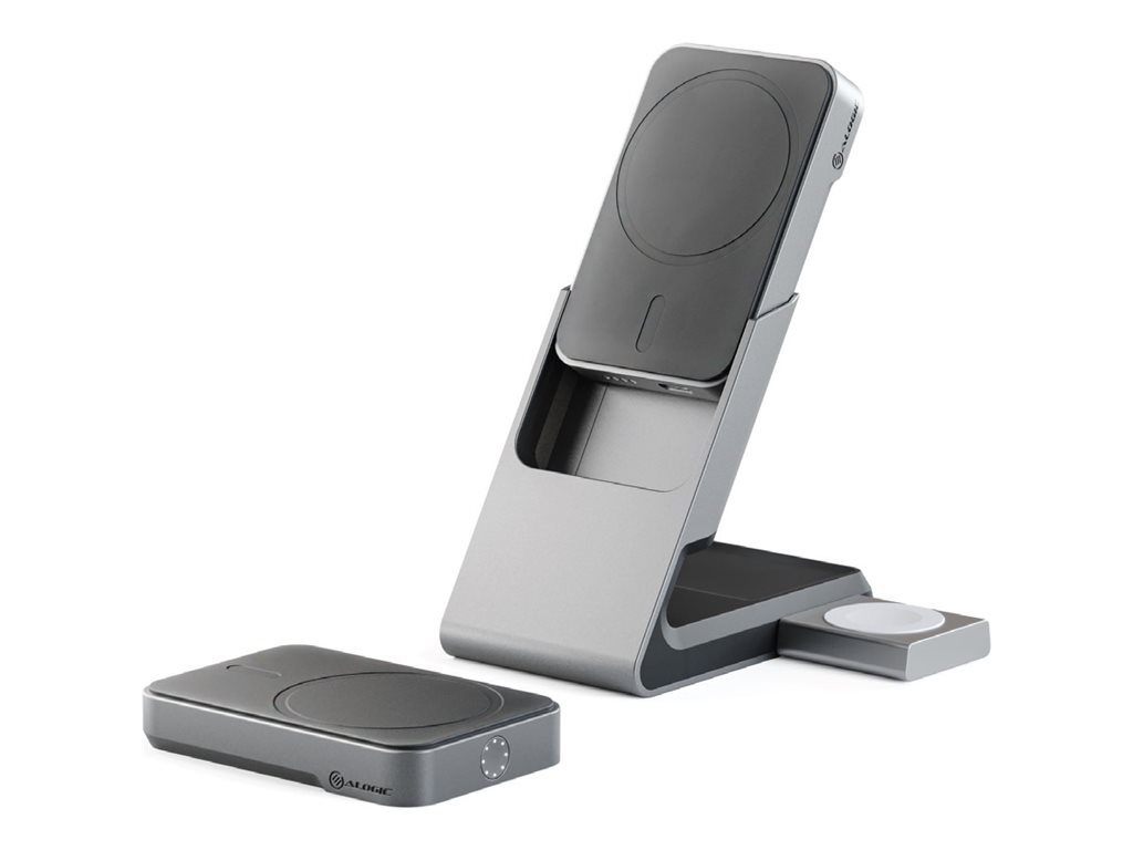 ALOGIC Matrix+ Flow 3-in-1 Wireless Charging Stand with Power Bank and Car Charger - Black and White - A-MM31CPBCBK-G