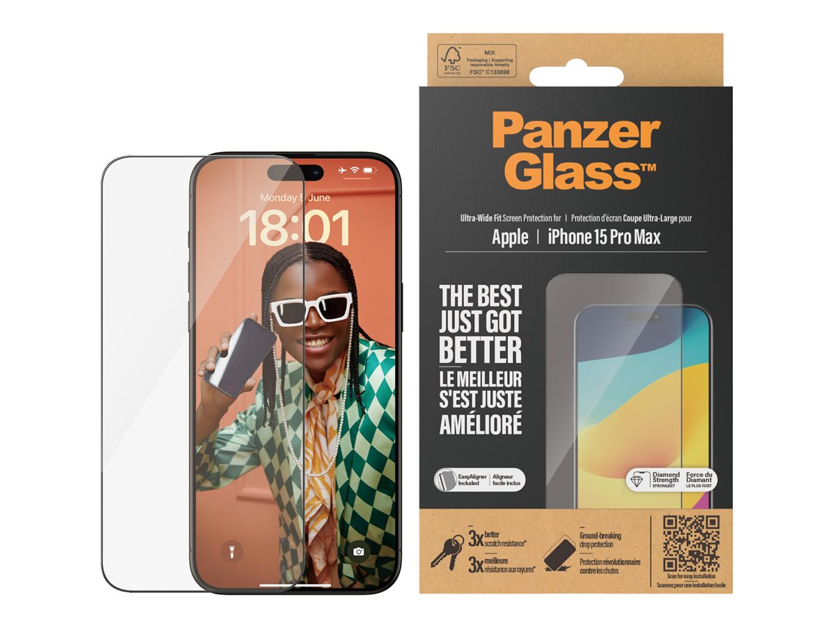 PanzerGlass Ultra-Wide Fit Screen Protector for Apple iPhone 15 Pro Max