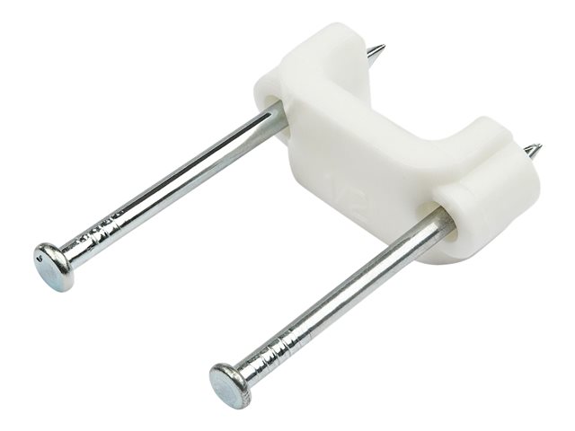 StarTech.com 100 Pack Cable Clips with Nails, Two Steel Nails, Reusable Nail-in Clamps, Brick/Drywall Cable Fasteners, Ethernet Cord/AV/Coax Cable, PE Plastic Mounting Cable Tacks, White - 1-1/8"(31mm) Nails/TAA (CBMDNMCC1) - cable clips with nails - TAA Compliant