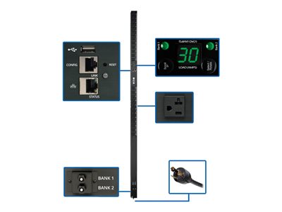 Tripp Lite 2.9kW Single-Phase Monitored PDU with LX Platform Interface, 120V Outlets (24 5-15/20R), L5-30P Plug, 0U Vertical, TAA