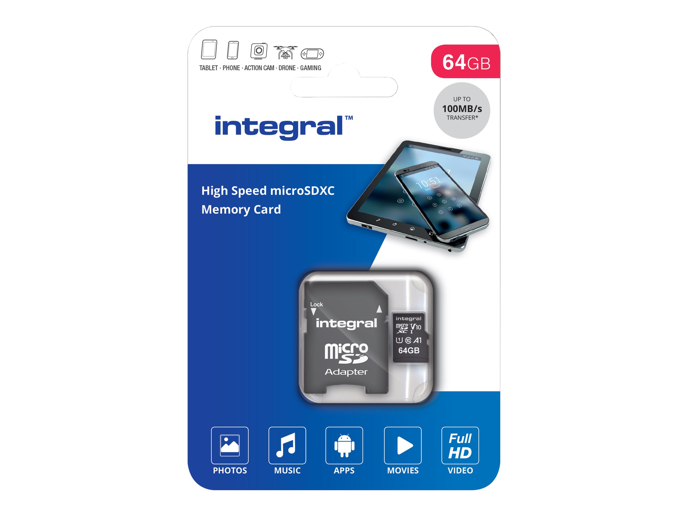 An image of Integral - flash memory card - 64 GB - microSDXC UHS-I