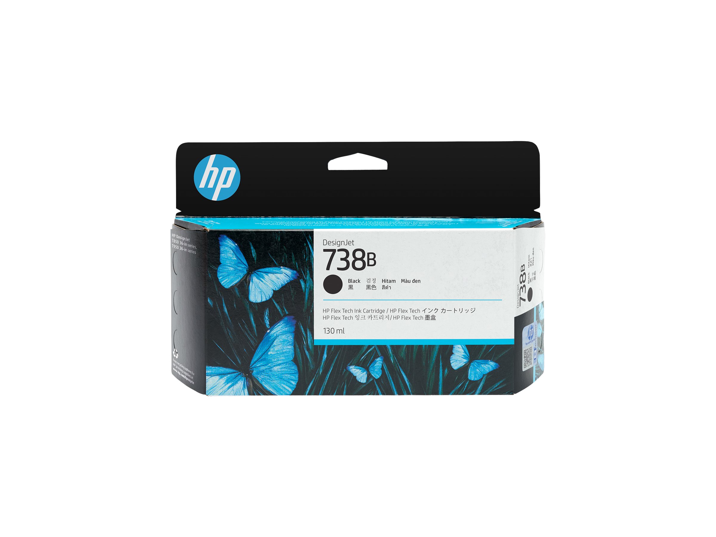 HP 738B black original DesignJet ink Product shot Front 79950