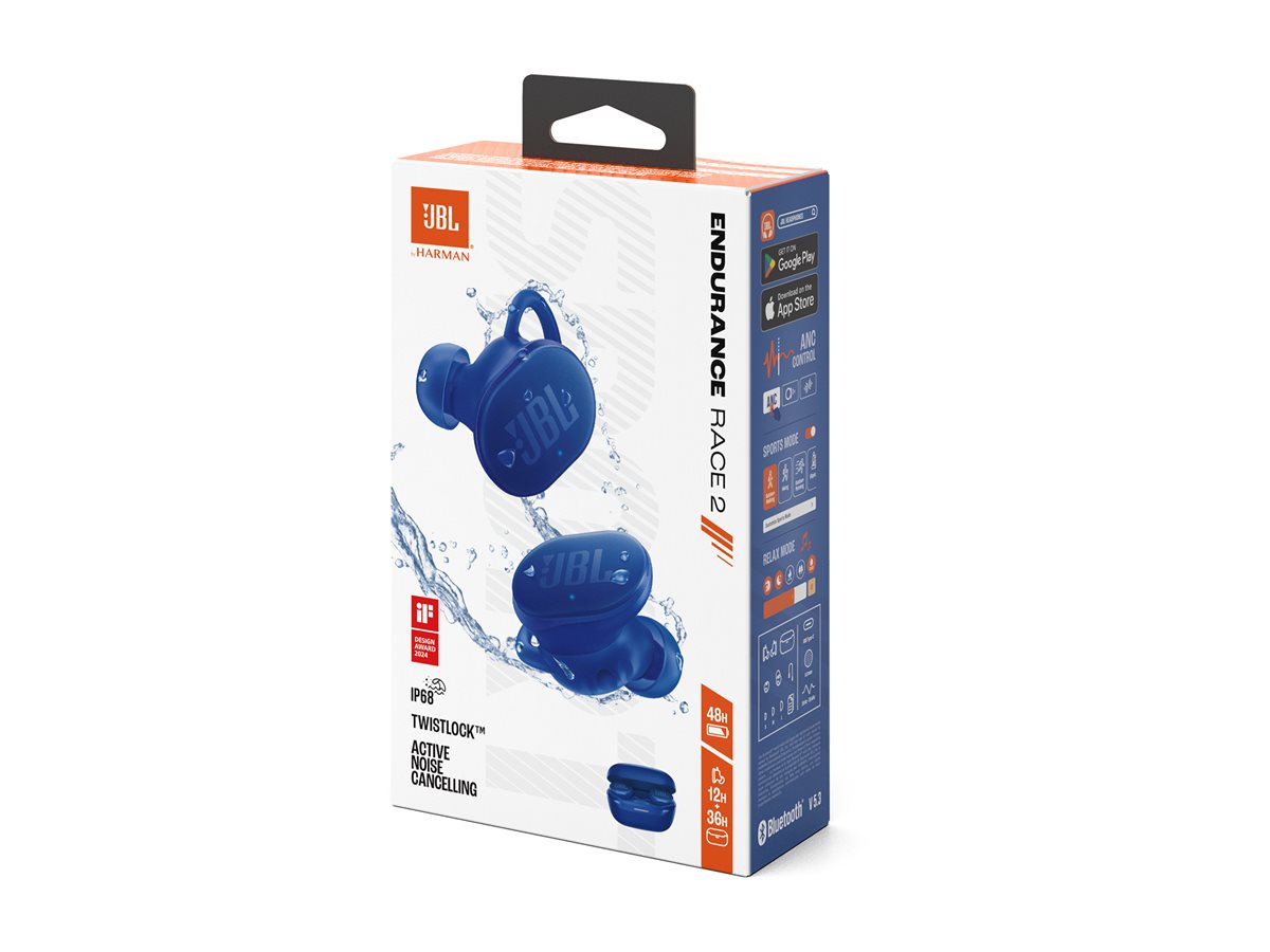 JBL Endurance Race 2 true wireless earphones with Package view Right-angle 77900