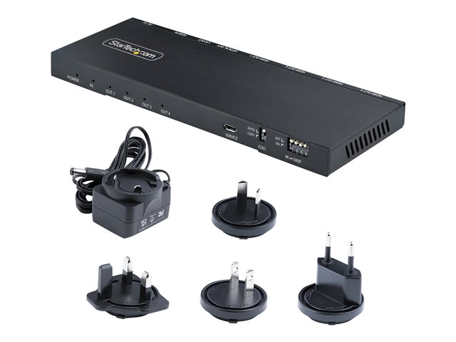 Image of StarTech.com 4-Port HDMI Splitter, 4K 60Hz HDMI 2.0 Video, 1 In 4 Out HDMI Splitter, 4K HDMI Splitter w/Built-in Scaler, 3.5mm/Optical Audio Port, Durable Metal Housing, HDR/HDCP - 1x4 HDMI Display/Output Splitter (HDMI-SPLITTER-44K60S) - video/audio spli