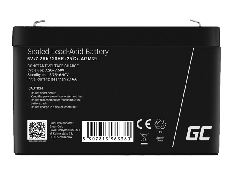 GREEN CELL Battery AGM VRLA 6V 7.2Ah