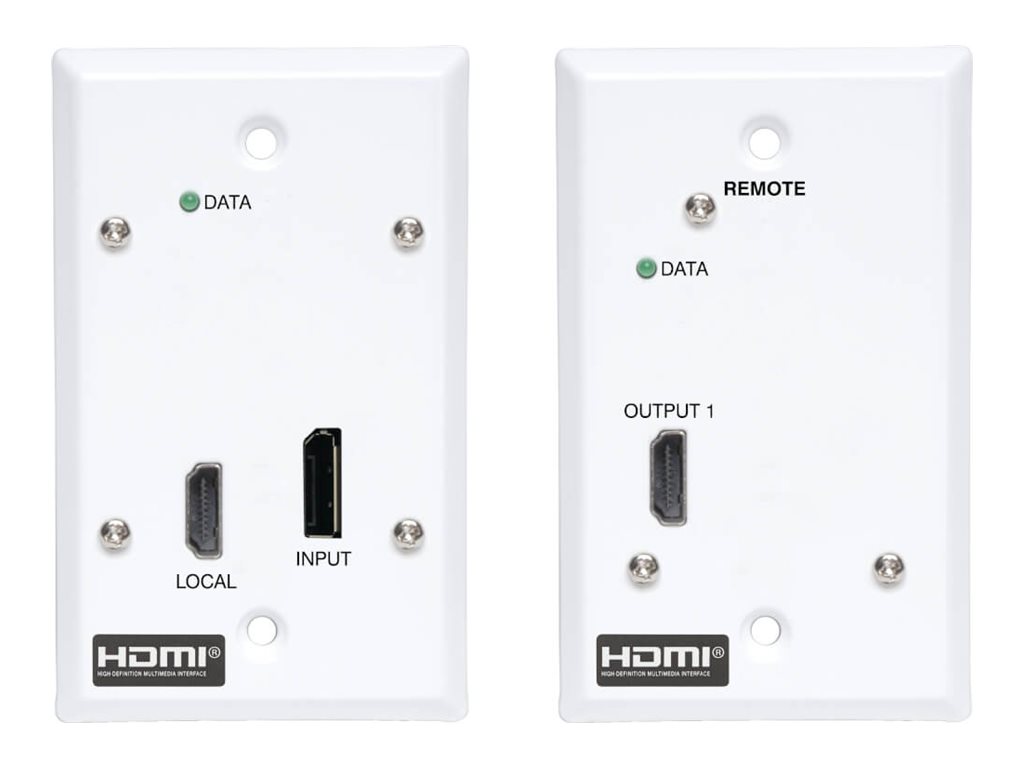 Eaton Tripp Lite Series DisplayPort to HDMI over Cat6 Extender Kit, Wall Plate, 4K 60 Hz, 4:4:4, PoC, HDCP 2.2, 230 ft. (70.1 m), TAA
