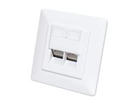 2-Port Cat6a 10G Shielded RJ45 Wall Plate, Flush Mount with Faceplate, STP, Signal White RAL9003
