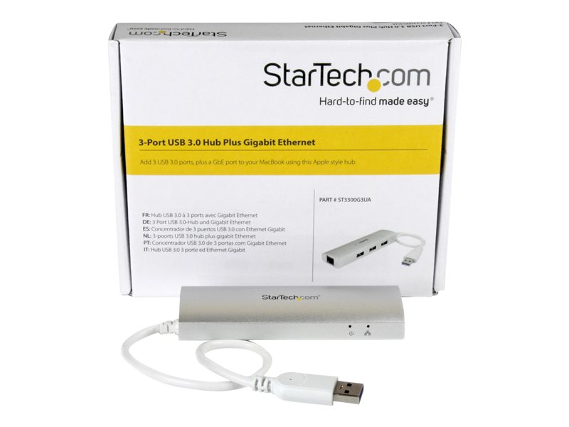 StarTech.com Hub USB 3.0 3 ports avec GbE - Aluminium