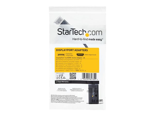 StarTech.com DisplayPort 1.2 to HDMI Adapter - 4K 30Hz - Active Audio Video Converter for DP laptop computers and HDMI Monitor Displays (DP2HD4KS)
