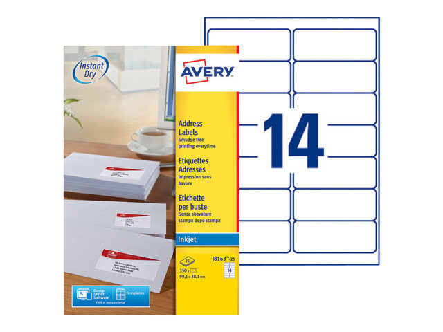 J8163-25 - Avery - Address Labels - 350 Label(s) - 99.1 X 38.1 Mm ...