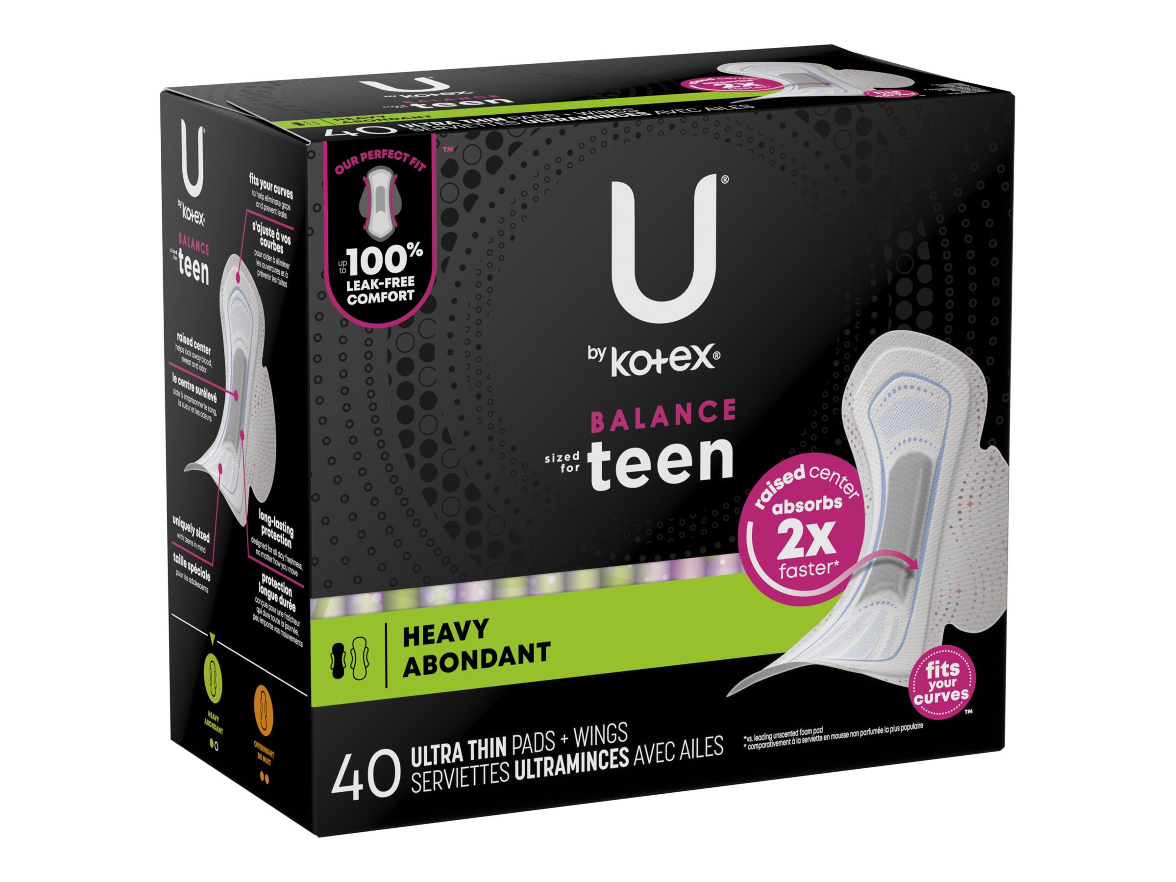 U by Kotex Balance Teen Sanitary Pads - Heavy - 40 Count