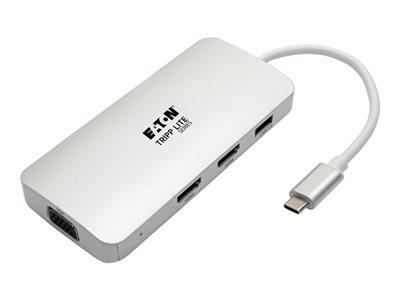 Tripp Lite USB C Docking Station w/ USB-A Hub, 2x HDMI, VGA, PD Charging 1080p @ 60 Hz, Silver USB Type C, USB-C, USB Type-C Thunderbolt 3 Compatible