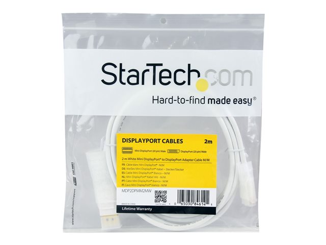 Image of StarTech.com 2m 6 ft White Mini DisplayPort to DisplayPort 1.2 Adapter Cable M/M - DisplayPort 4k with HBR2 support - Mini DP to DP Cable (MDP2DPMM2MW) - DisplayPort cable - 2 m