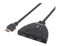 Manhattan HDMI 4K  3-Port, 4K@60Hz, USB-A Powered (cable 0.7m), Integrated Cable, Black, Box Video-/audioswitch HDMI