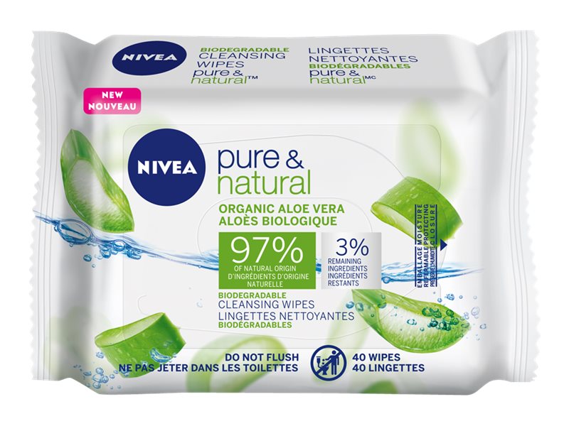 NIVEA Pure and Natural Biodegradable Wipes - Aloe Vera - 40's