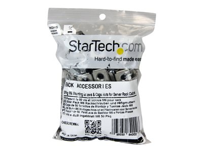 StarTech.com M6 Screws and Cage Nuts - 50 Pack - M6 Mounting Screws and Cage Nuts for Server Rack and Cabinet - Silver (CABSCREWM62B)