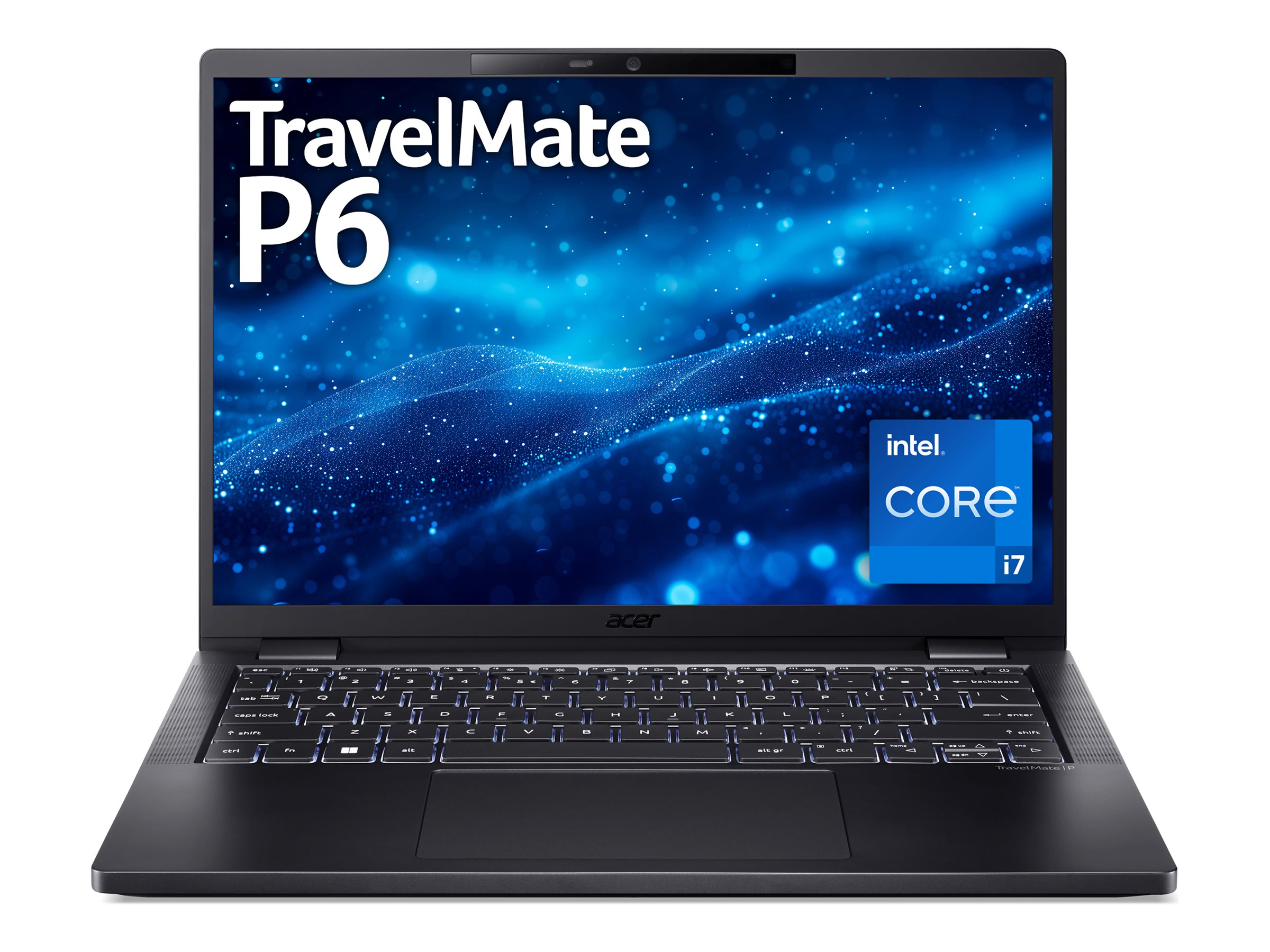 Acer TravelMate P6 14 TMP614-53, 180-degree hinge design, Intel Core i7, 1355U / up to 5 GHz, Evo, Win 11 Pro, Intel Iris Xe Graphics, 16 GB RAM, 512 GB SSD NVMe, 14" IPS 1920 x 1200, Wi-Fi 6E, galaxy black, kbd: US Intl