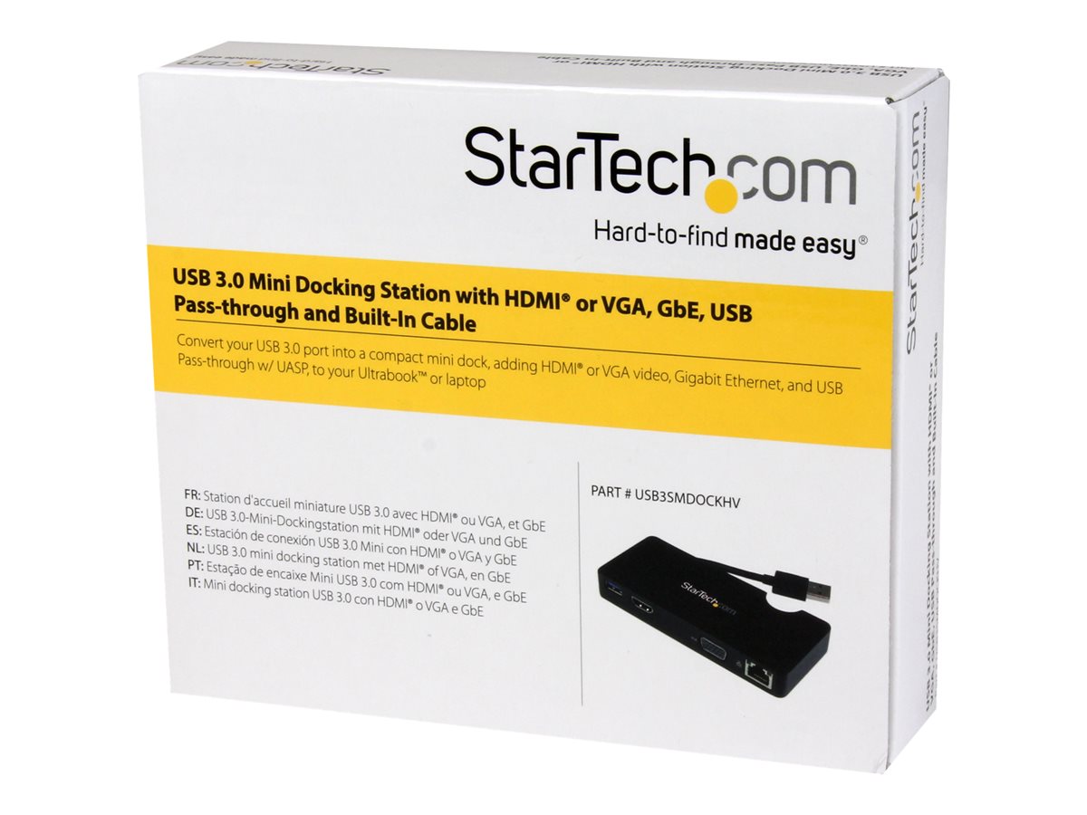 StarTech.com USB 3.0 to HDMI or VGA Adapter Dock - USB 3.0 Mini Docking Station w/ USB, GbE Ports - Portable Universal Laptop Travel Hub (USB3SMDOCKHV) - dokovací stanice - USB - HDMI - 1GbE – foto 4