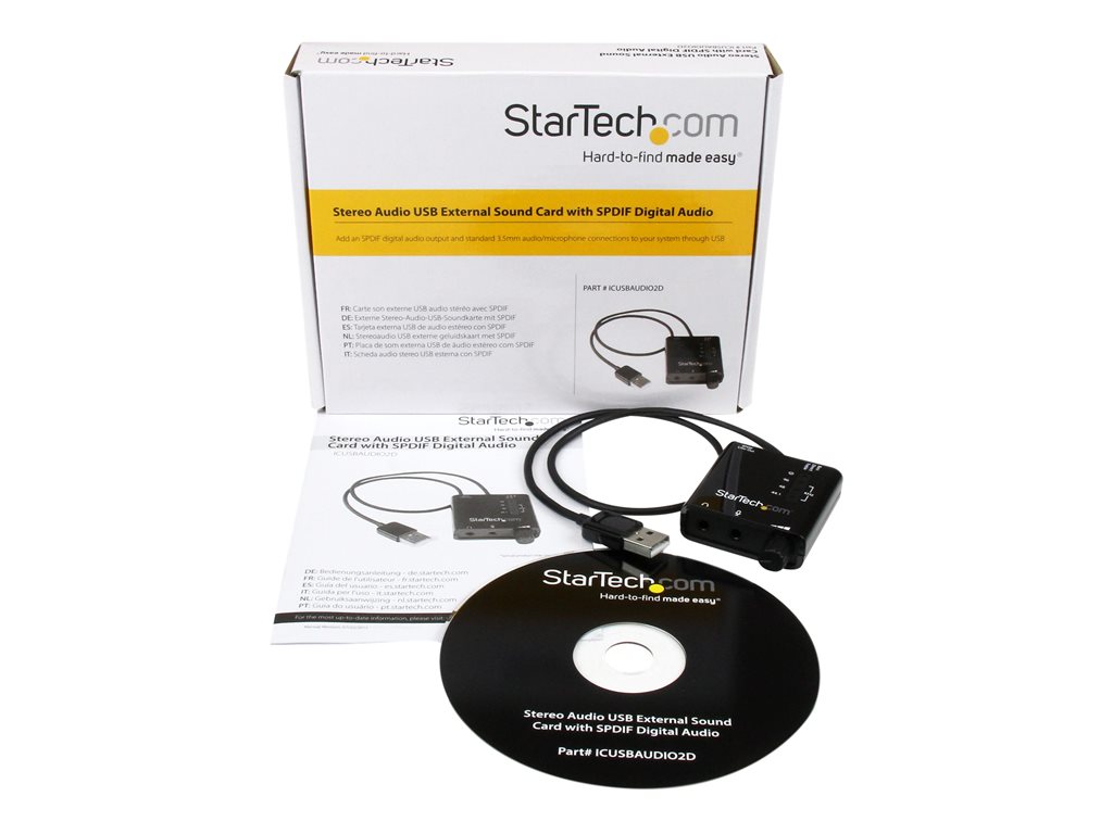 StarTech.com USB Sound Card w/ SPDIF Digital Audio & Stereo Mic - External Sound for Laptop or PC - SPDIF Output (ICUSBAUDIO2D) - sound card