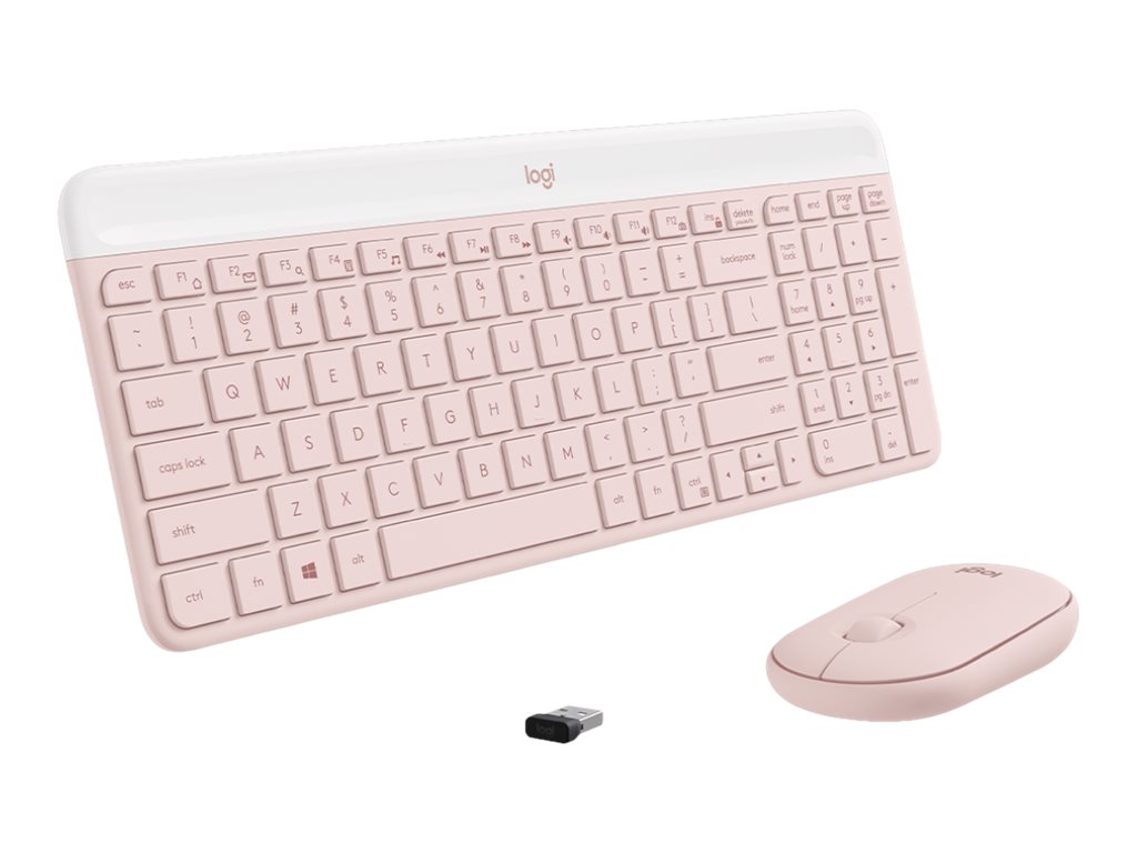 Logitech Slim Wireless Combo MK470 keyboard and mouse set QWERTY English rose Input What's in the box Left-angle 77473