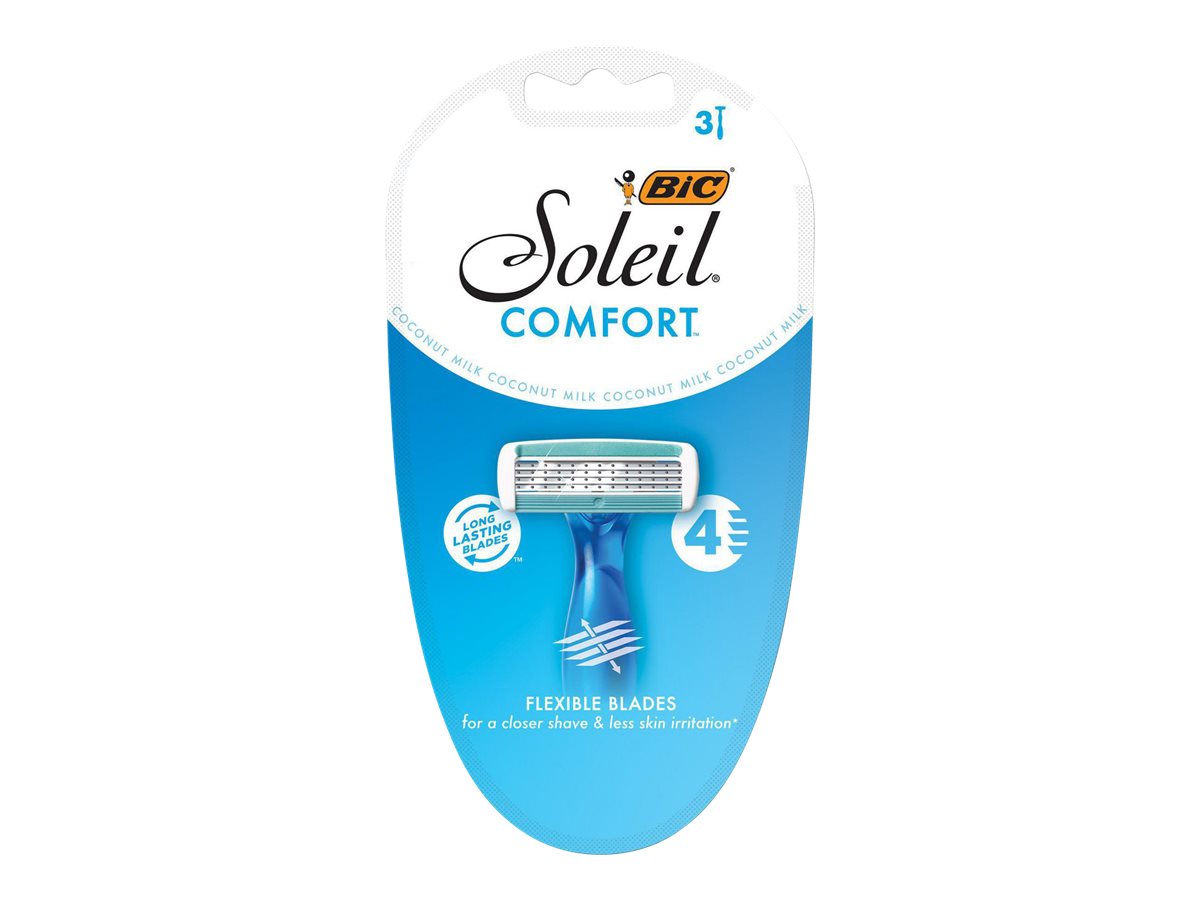 BIC Soleil Comfort Women’s Disposable Razors, Women's Shavers With 4  Blades, 3 Count Pack